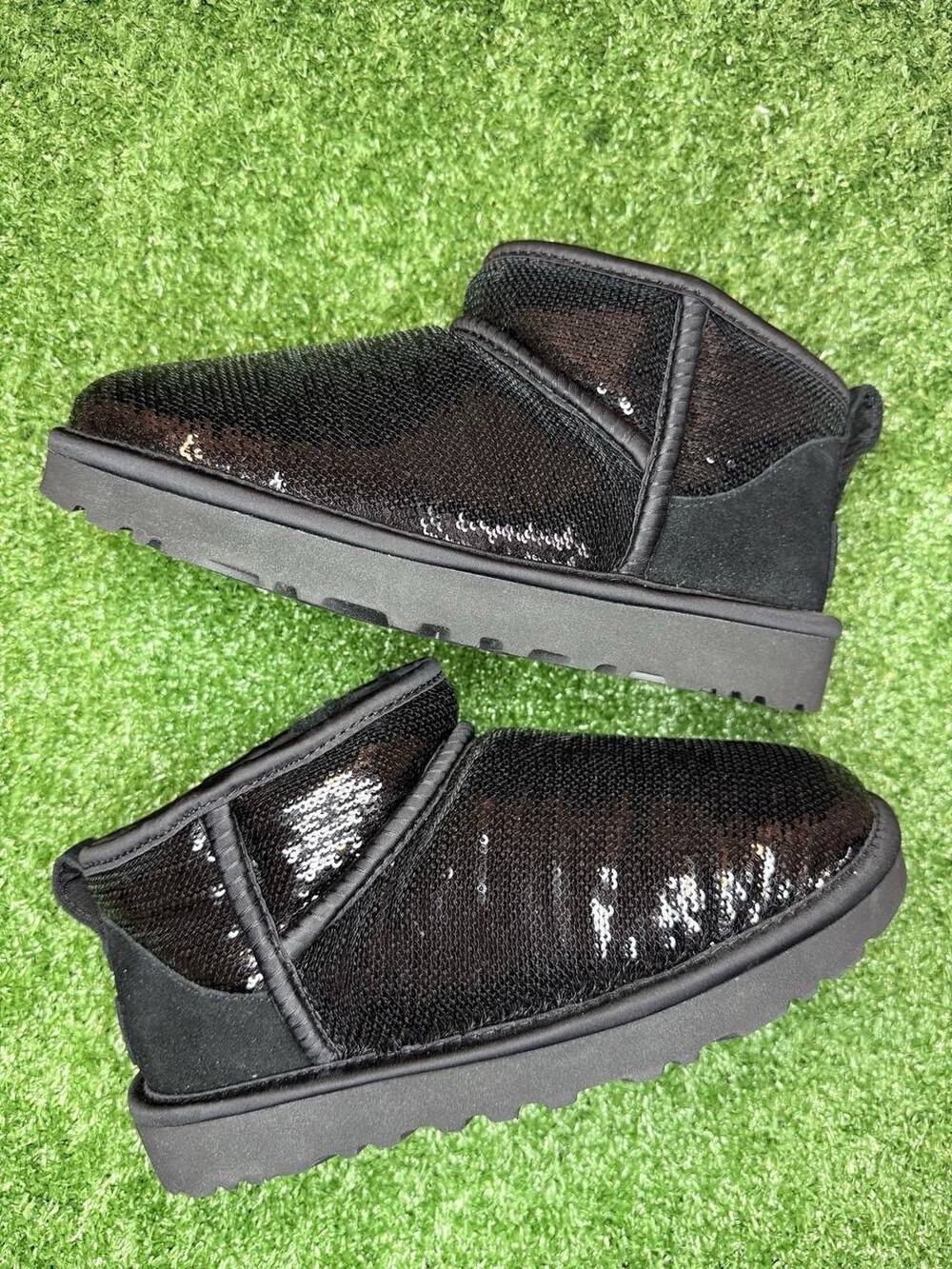 UGG Classic Ultra Mini Mirror Ball Black Sequin 5 NWB ✨